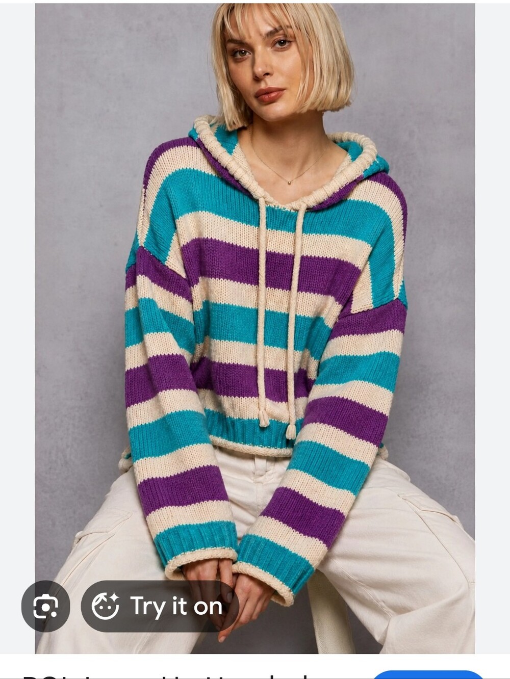 POL Hooded Chenille Stripe Pullover